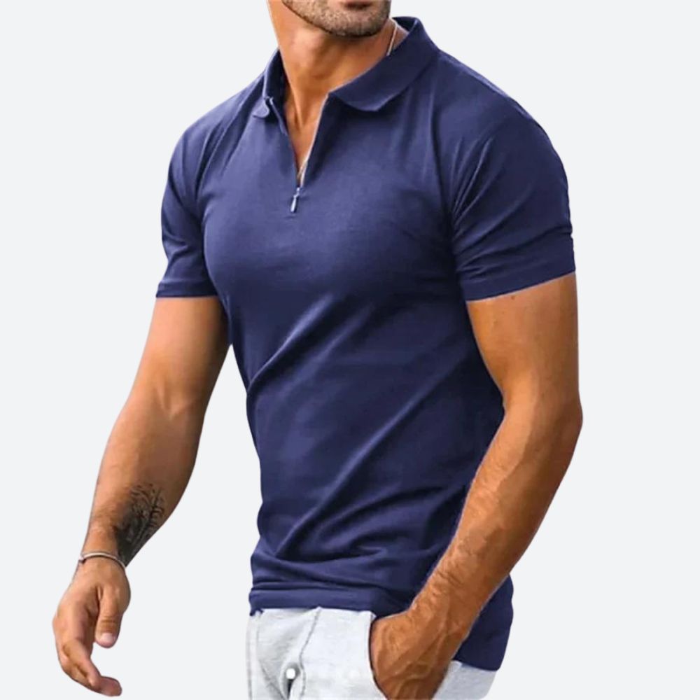 Men's Short Sleeve Zip Polo Shirt with Collar