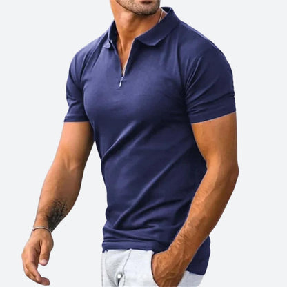 Men's Short Sleeve Zip Polo Shirt with Collar