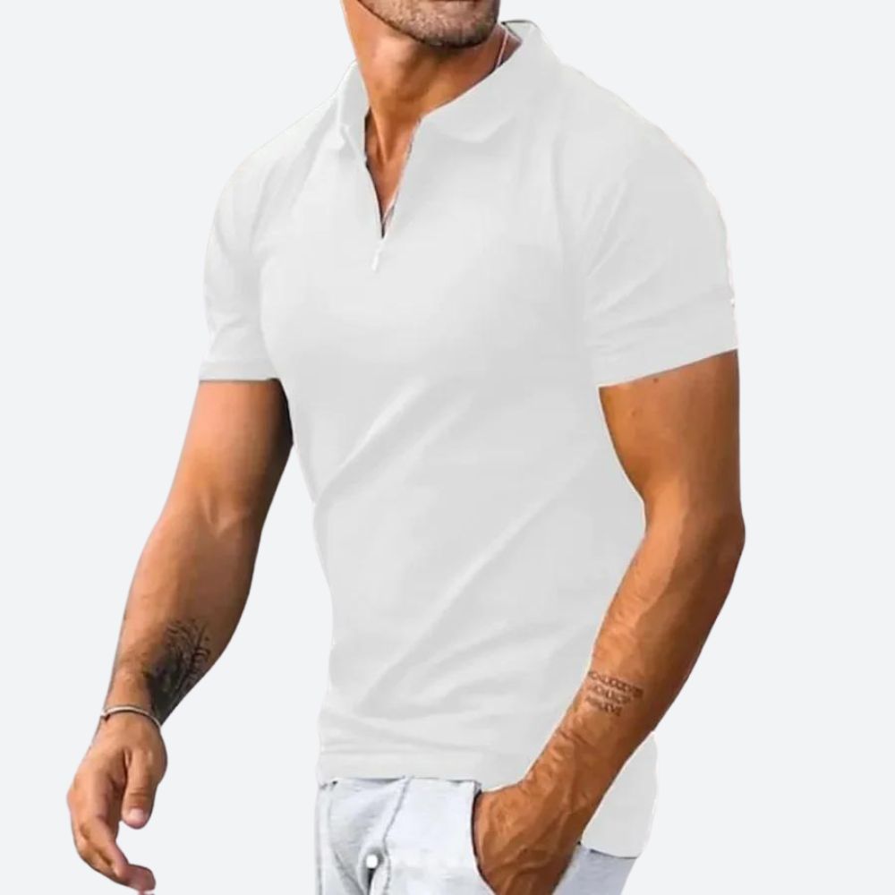 Men's Short Sleeve Zip Polo Shirt with Collar