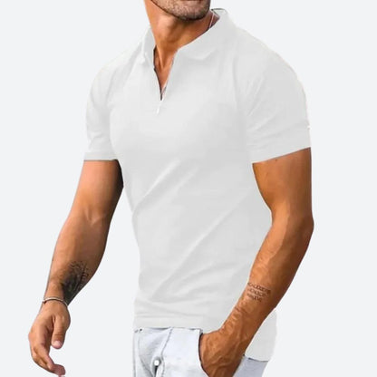 Men's Short Sleeve Zip Polo Shirt with Collar