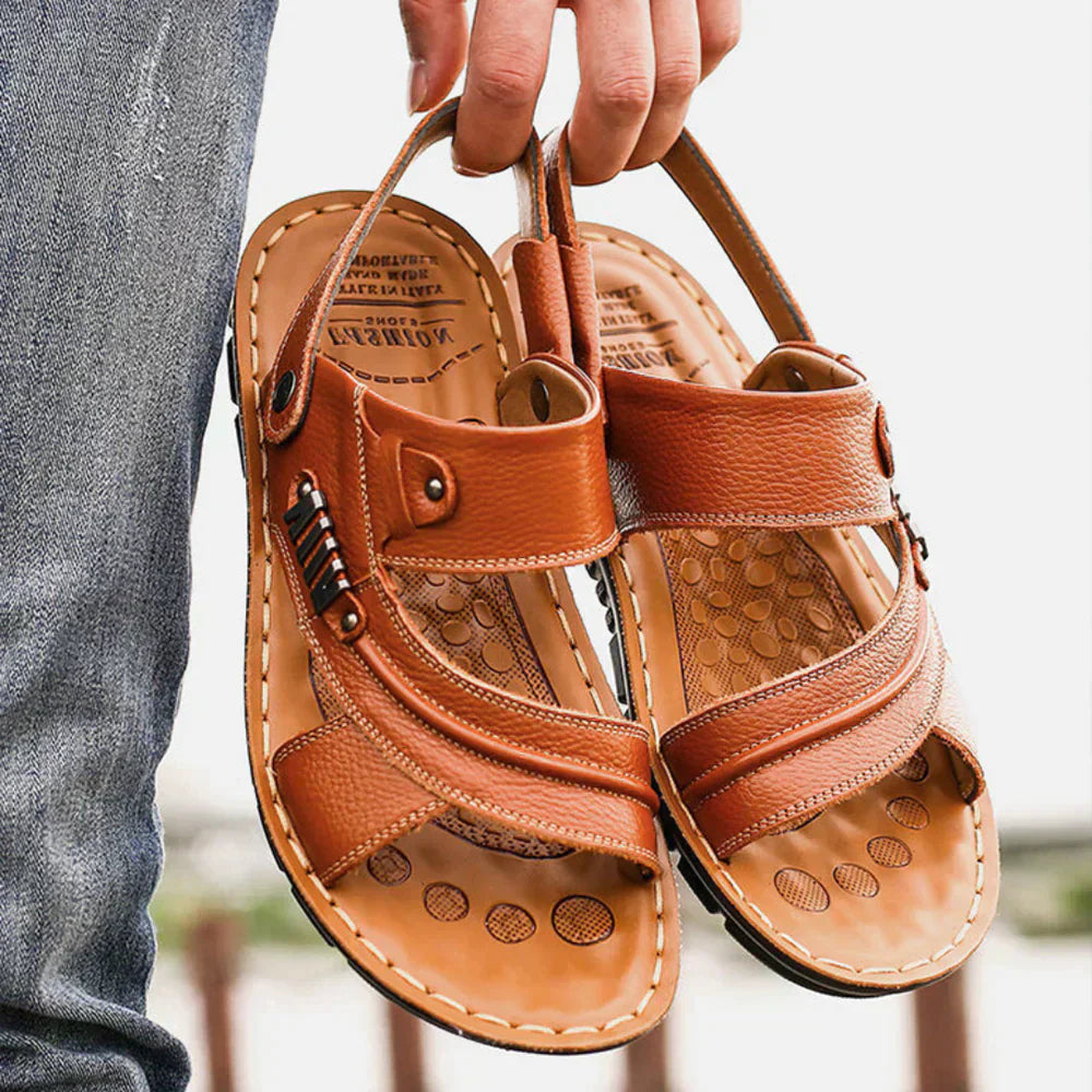 Men's Slide Sandals with Adjustable Heel Strap and Crossover Straps