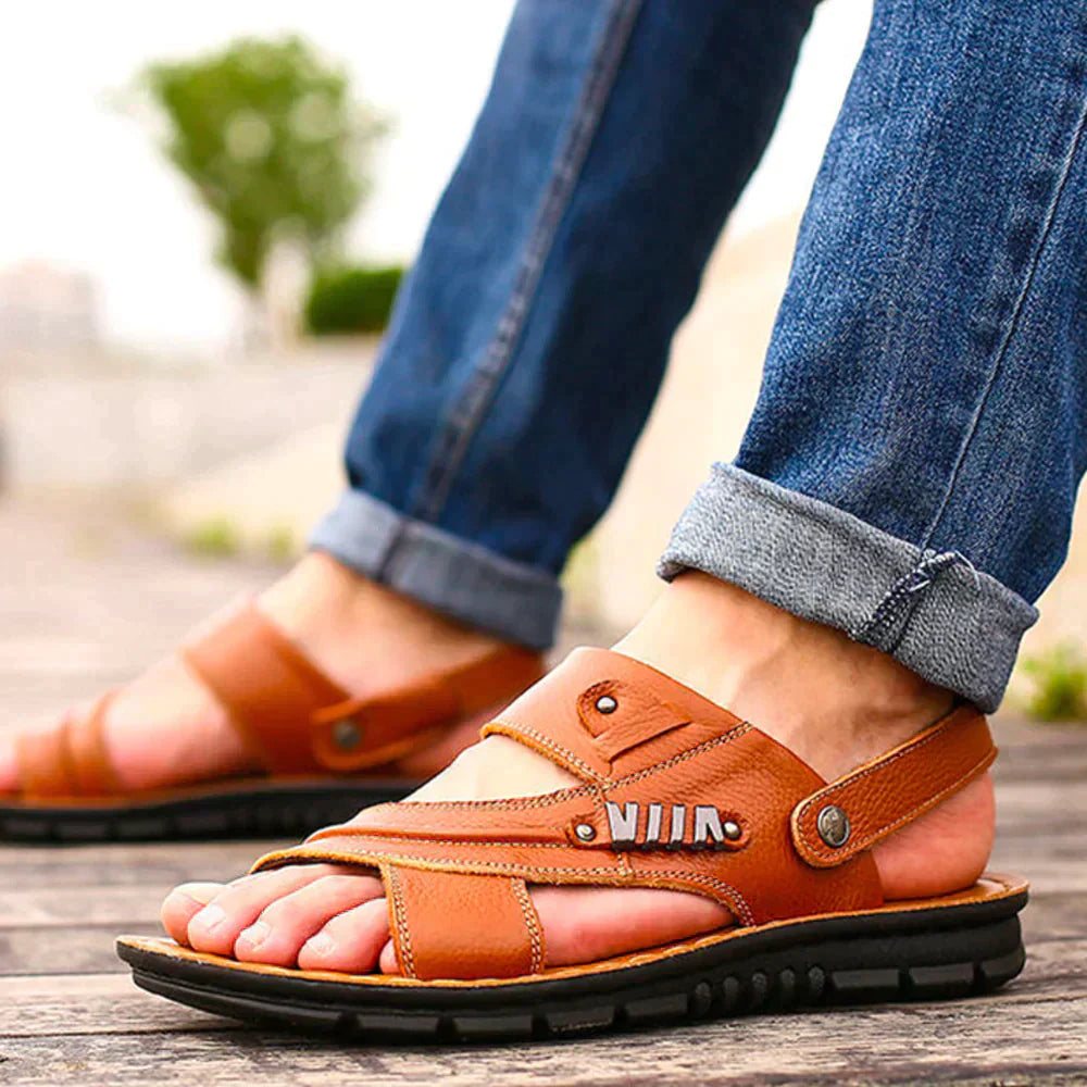 Men's Slide Sandals with Adjustable Heel Strap and Crossover Straps