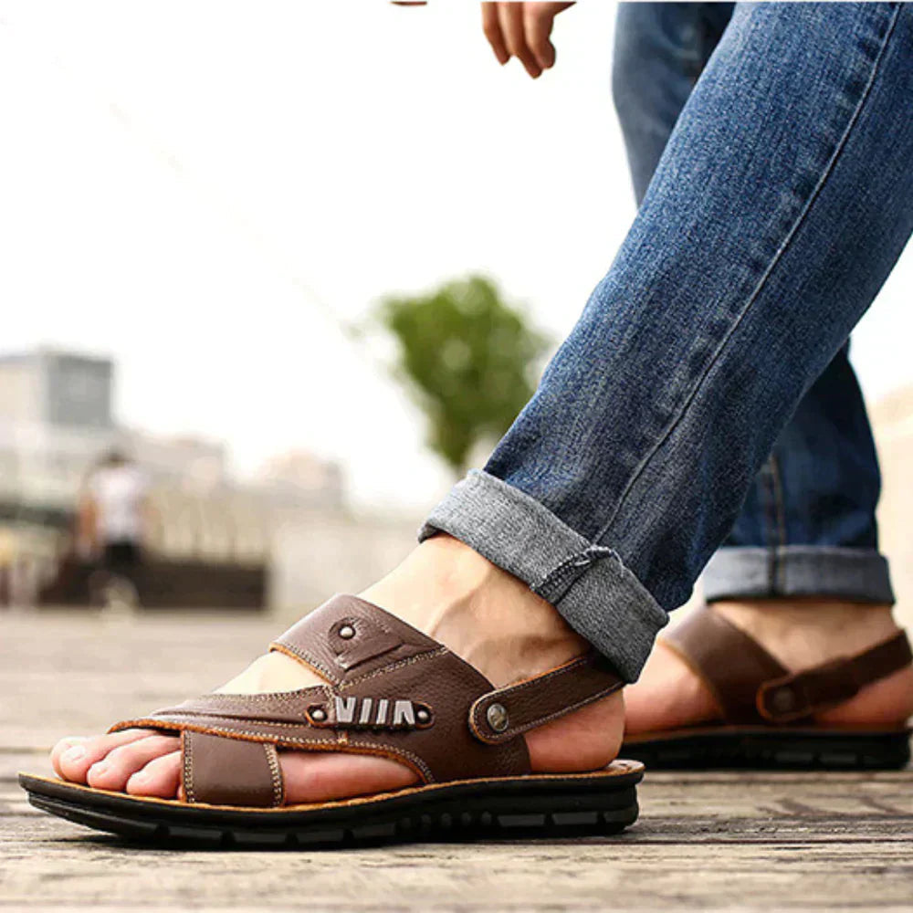 Men's Slide Sandals with Adjustable Heel Strap and Crossover Straps