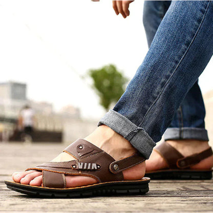 Men's Slide Sandals with Adjustable Heel Strap and Crossover Straps