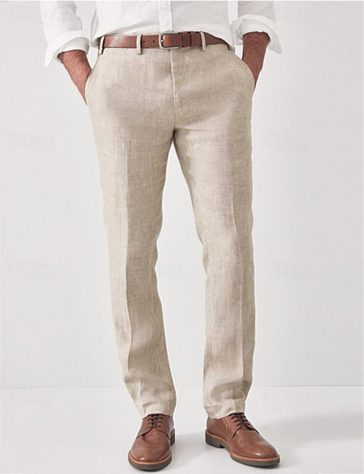 Men's Slim Fit Dress Pants with Zip and Button Closure