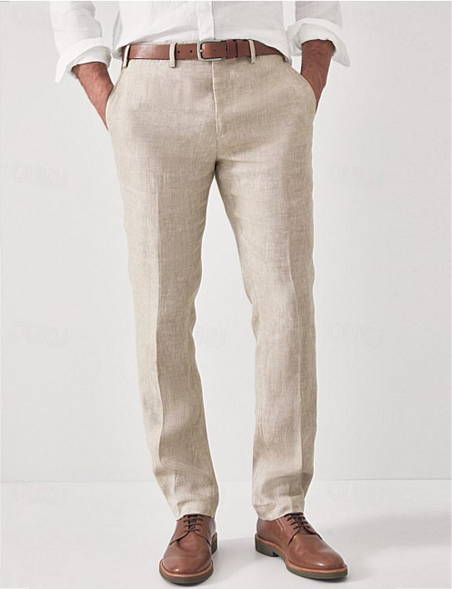 Men's Slim Fit Dress Pants with Zip and Button Closure
