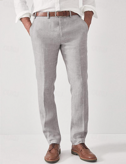 Men's Slim Fit Dress Pants with Zip and Button Closure