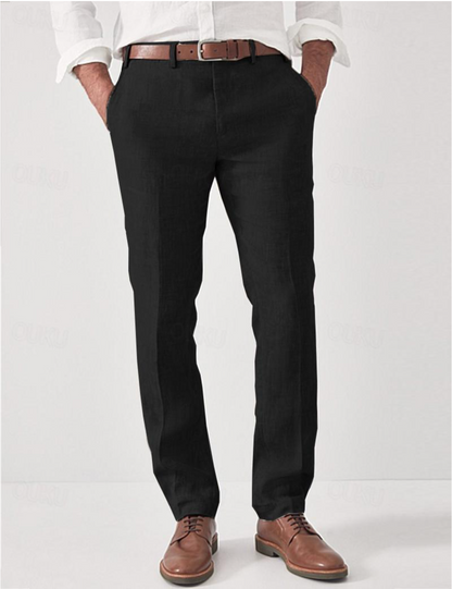 Men's Slim Fit Dress Pants with Zip and Button Closure