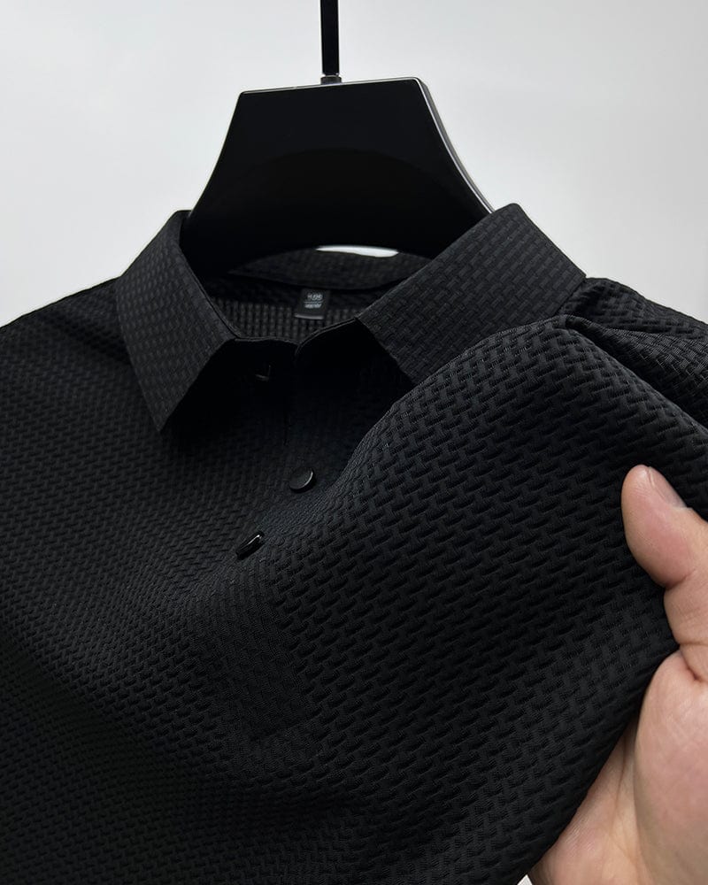 Men's Slim-Fit Short-Sleeve Polo Shirt with Textured Waffle Pattern and Button Placket