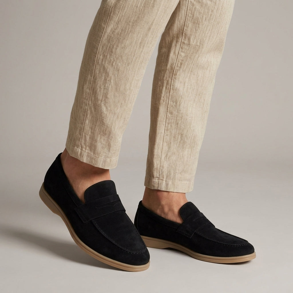 Men's Slip-On Loafers with Penny Strap and Contrast Sole