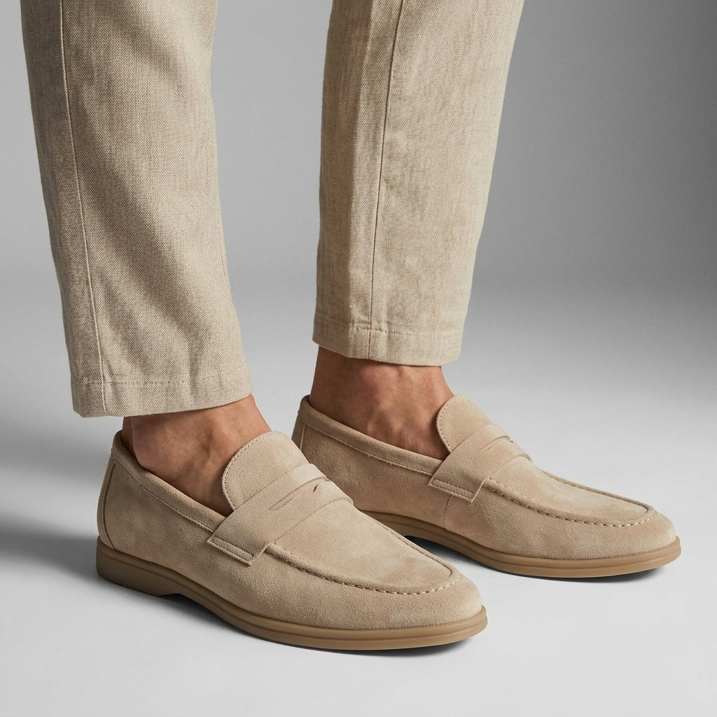 Men's Slip-On Loafers with Penny Strap and Contrast Sole