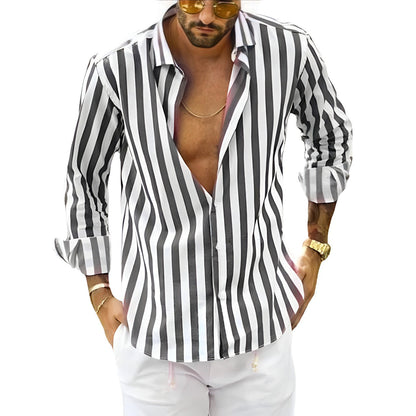 Men's Striped Shirt with Turn-Down Collar