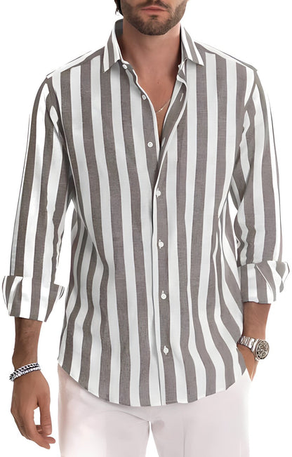 Men's Striped Shirt with Turn-Down Collar