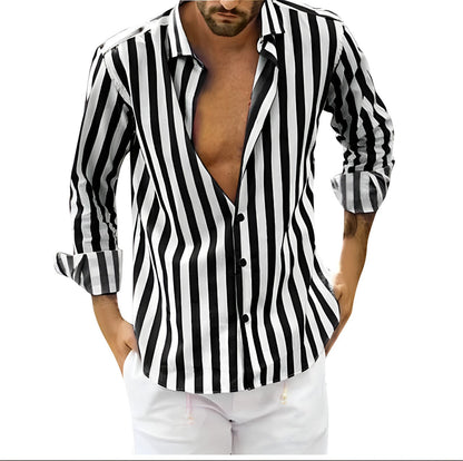 Men's Striped Shirt with Turn-Down Collar