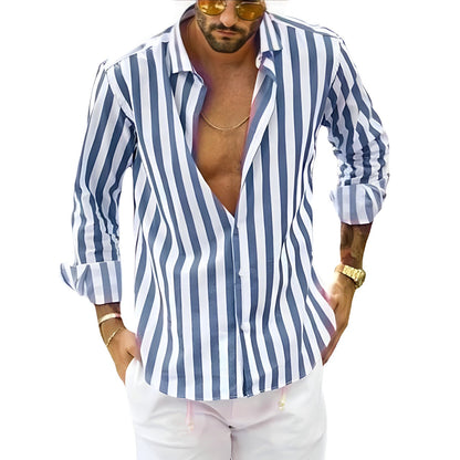 Men's Striped Shirt with Turn-Down Collar