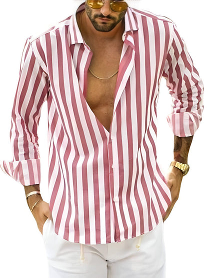 Men's Striped Shirt with Turn-Down Collar