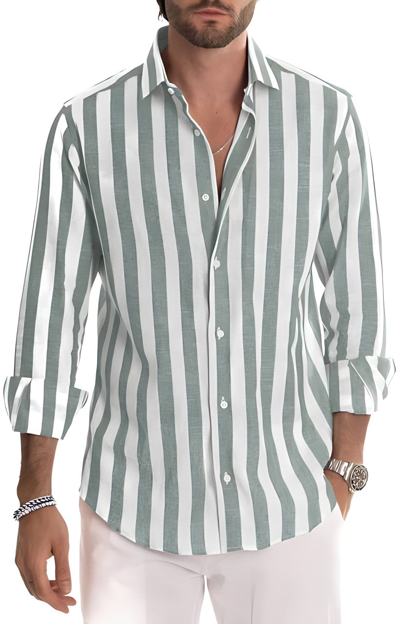 Men's Striped Shirt with Turn-Down Collar