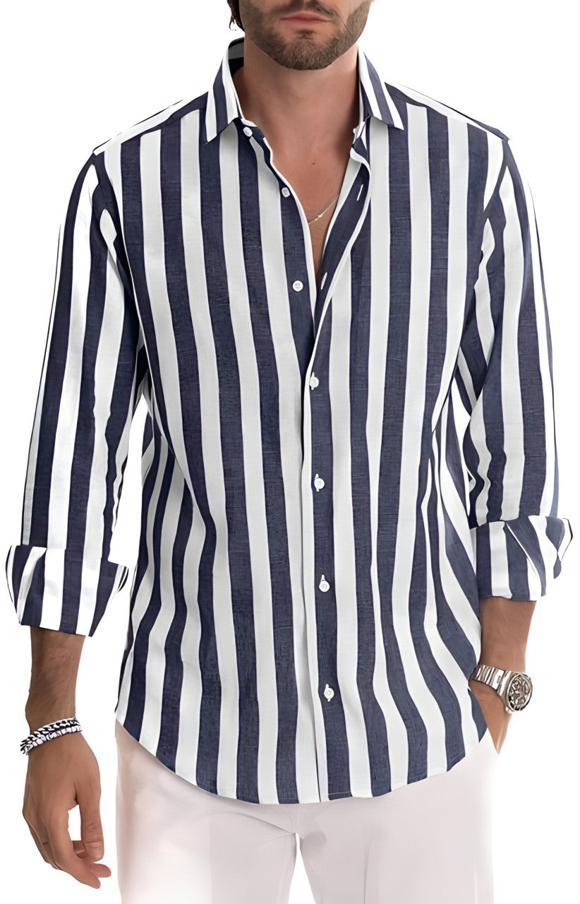 Men's Striped Shirt with Turn-Down Collar