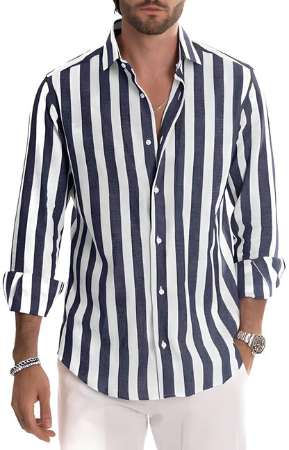 Men's Striped Shirt with Turn-Down Collar