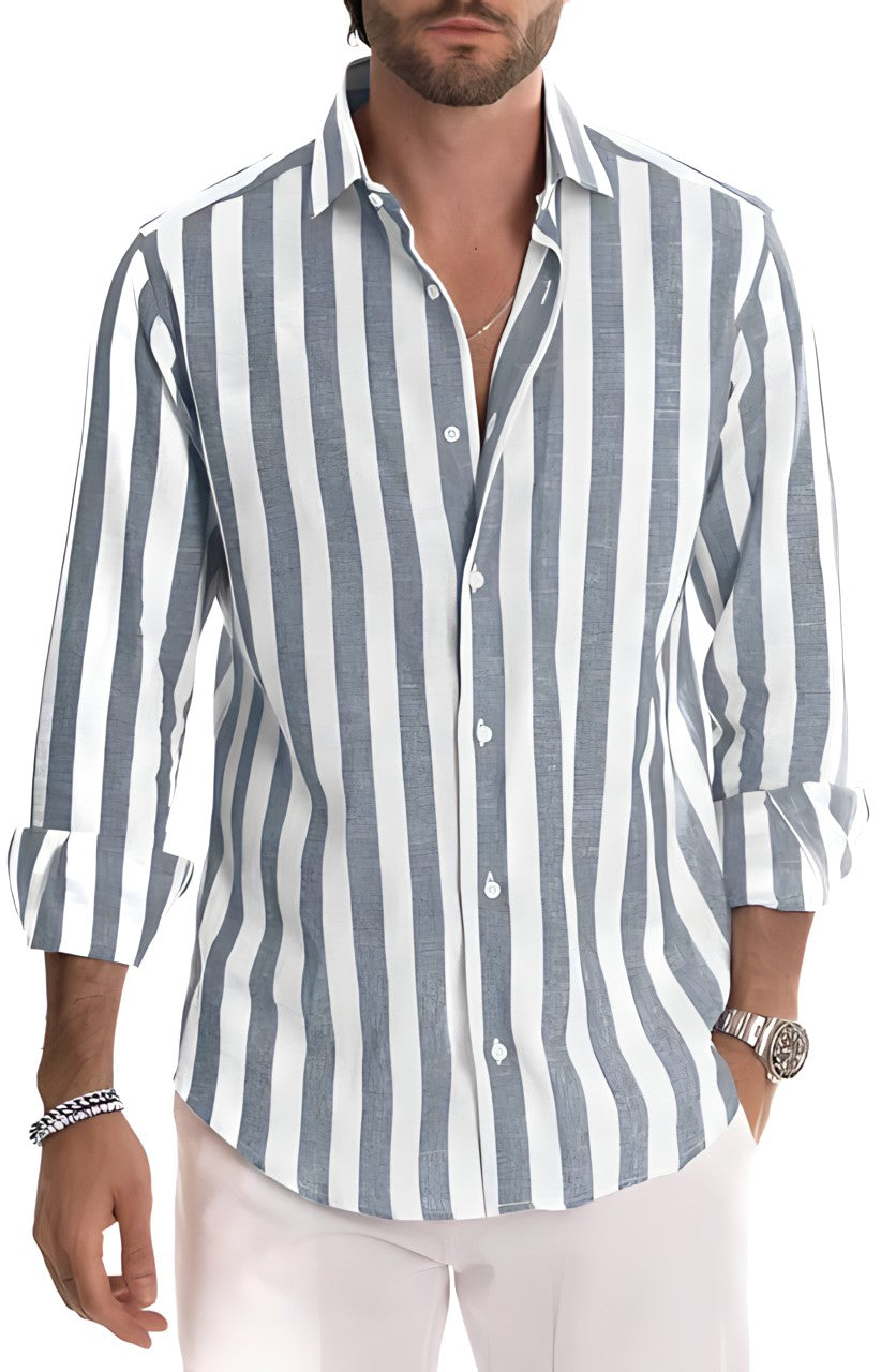 Men's Striped Shirt with Turn-Down Collar