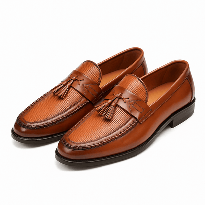 Men's Tassel Loafers with Woven Texture and Slip-On Design