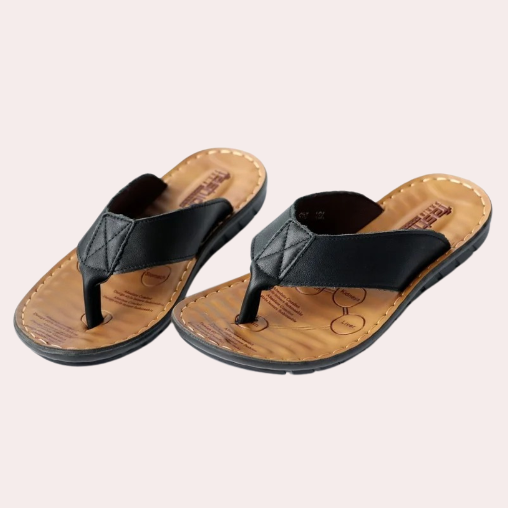 Men's Thong Sandals with Stitched Footbed and Textured Strap