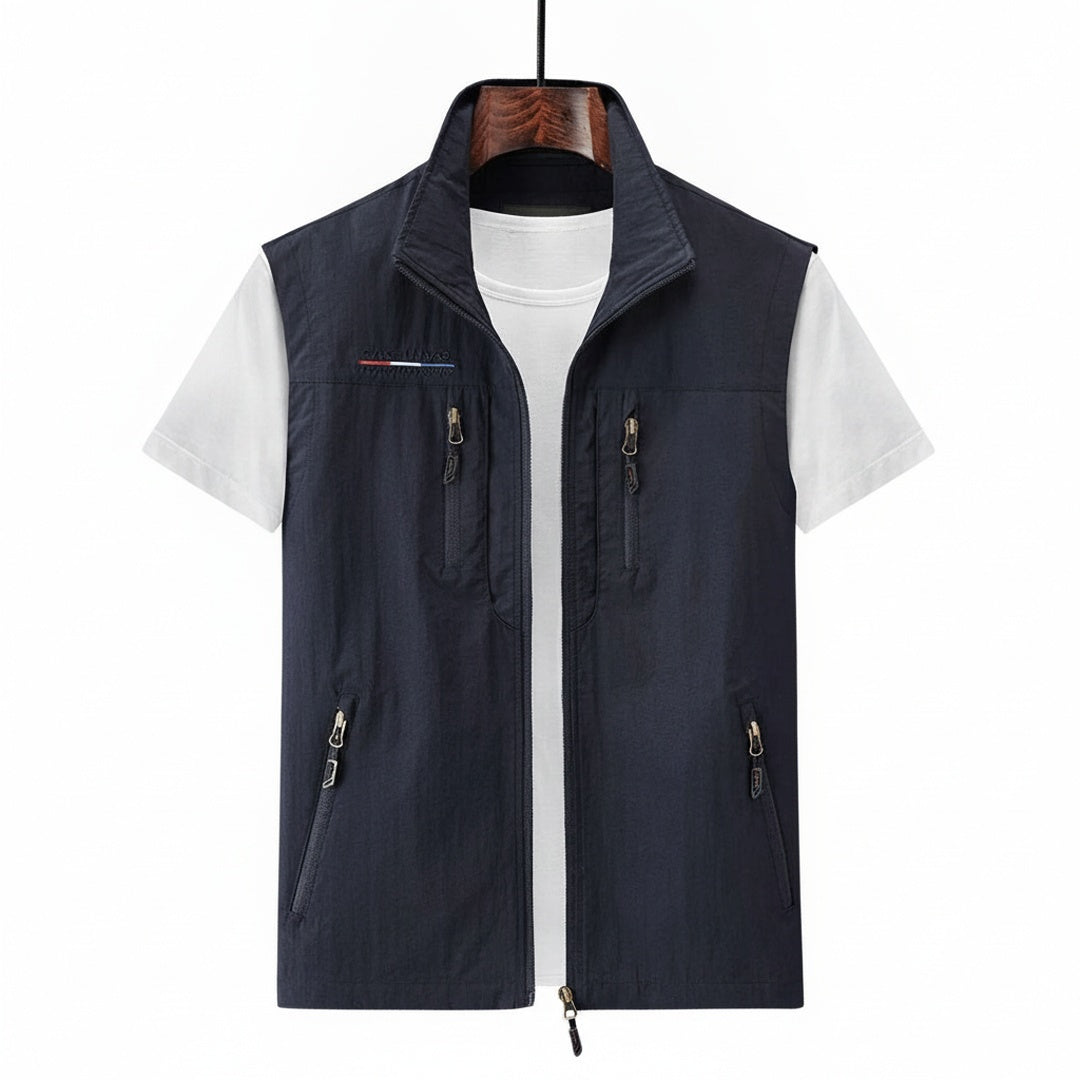 Men's Utility Vest with Multiple Pockets and Stand Collar