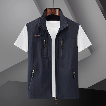 Men's Utility Vest with Multiple Pockets and Stand Collar