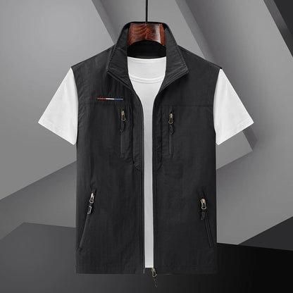 Men's Utility Vest with Multiple Pockets and Stand Collar