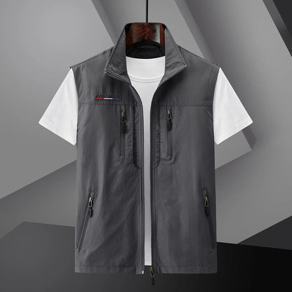 Men's Utility Vest with Multiple Pockets and Stand Collar