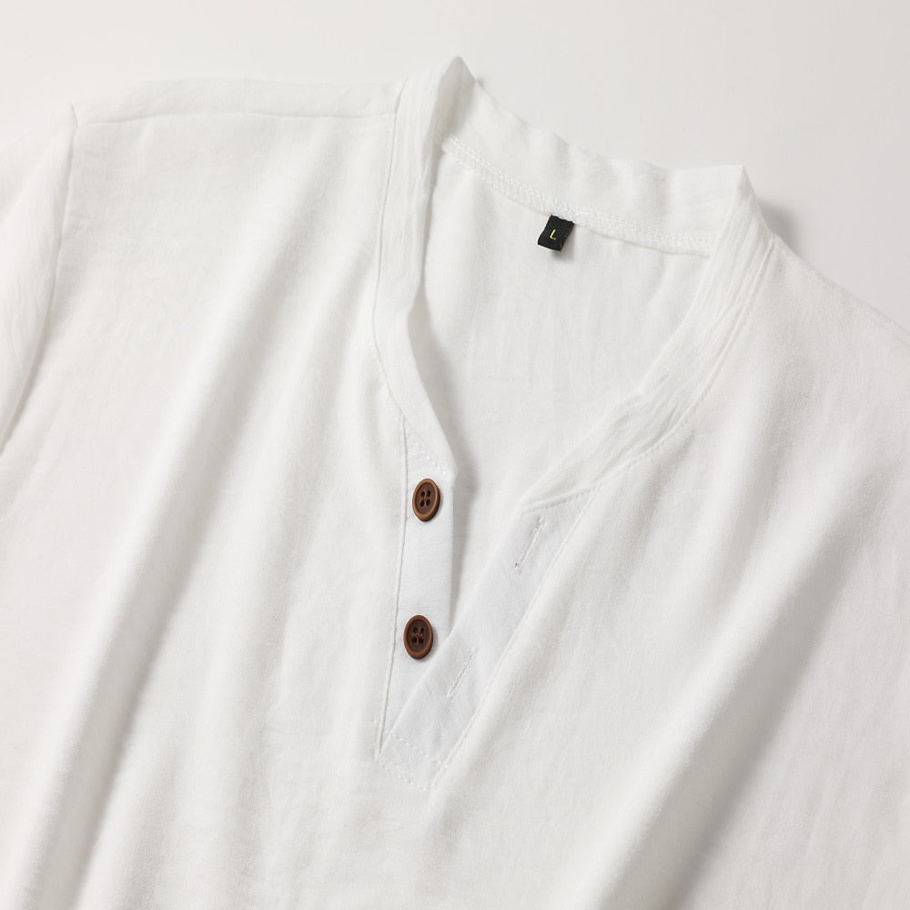 Men's V-Neck Henley T-Shirt with Short Sleeves