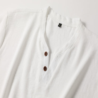 Men's V-Neck Henley T-Shirt with Short Sleeves