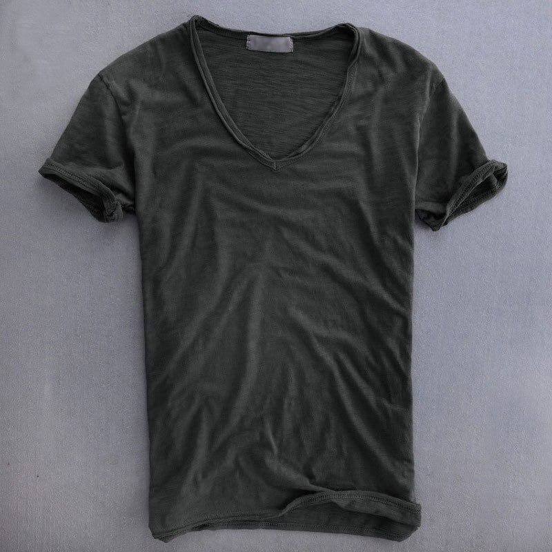Men's V-Neck T-Shirt with Short Sleeves and Rolled Cuffs