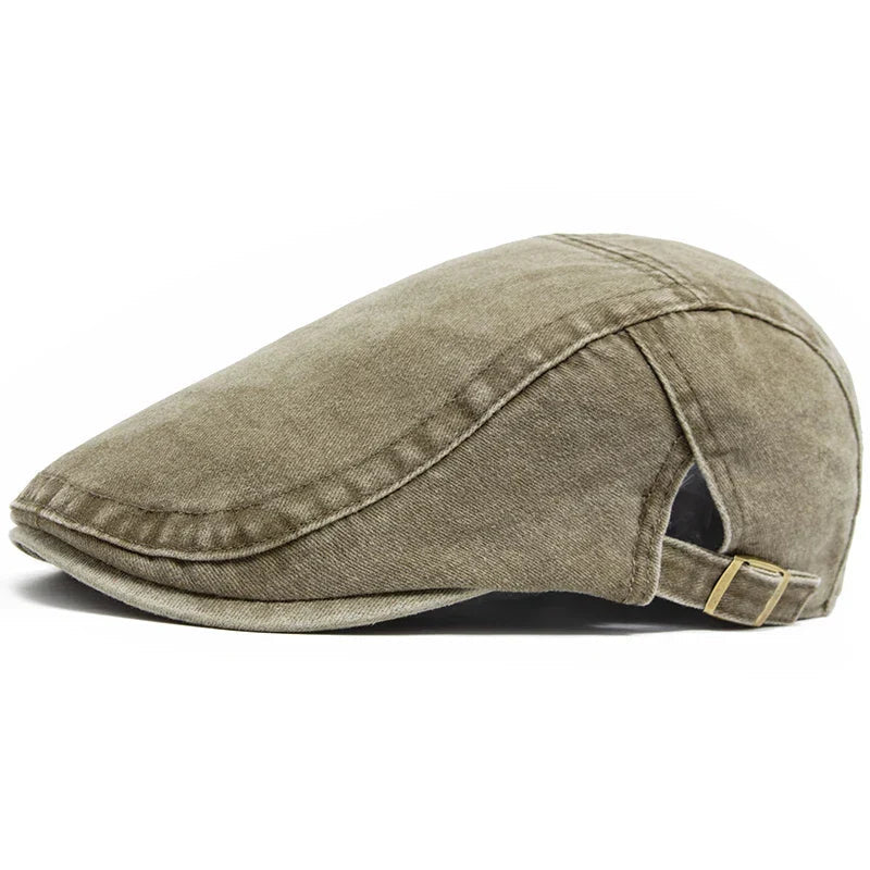 Men's Vintage Flat Cap with Buckle Strap