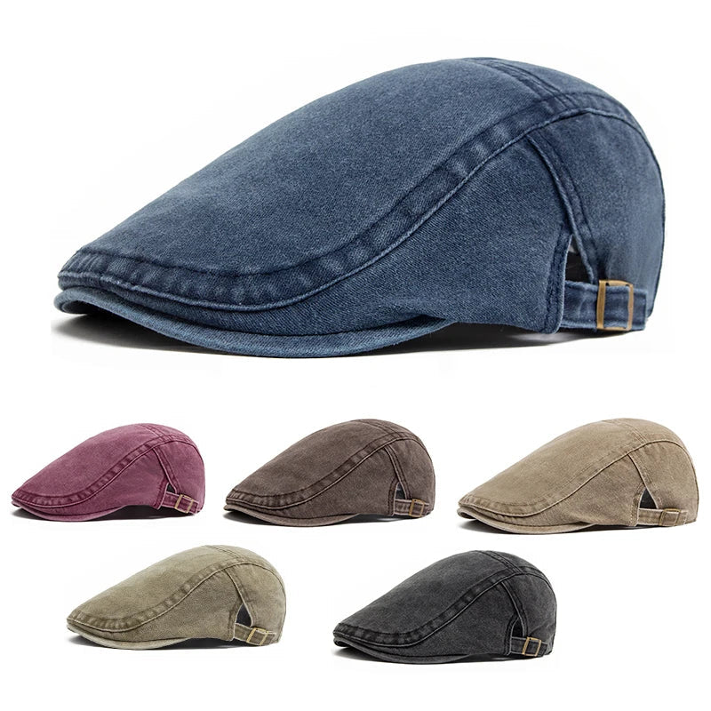Men's Vintage Flat Cap with Buckle Strap