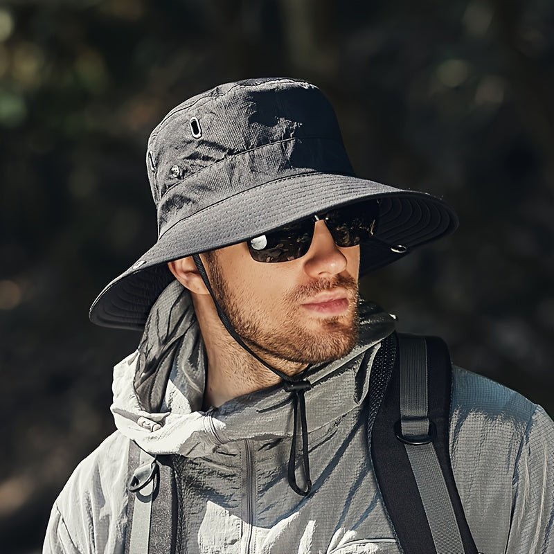 Men's Wide-Brim Sun Hat with Chin Strap and Vented Crown