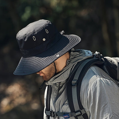 Men's Wide-Brim Sun Hat with Chin Strap and Vented Crown