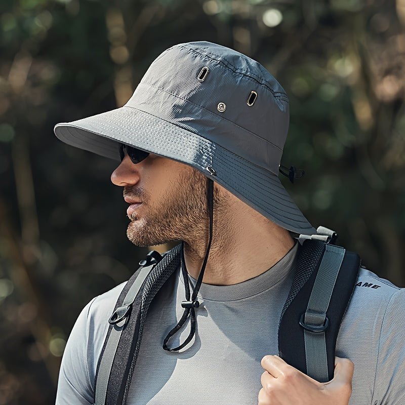 Men's Wide-Brim Sun Hat with Chin Strap and Vented Crown
