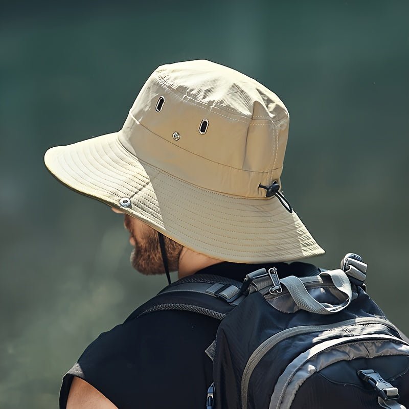 Men's Wide-Brim Sun Hat with Chin Strap and Vented Crown