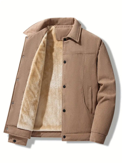 Men's Winter Jacket Fleece-Lined with Spread Collar and Button Closure