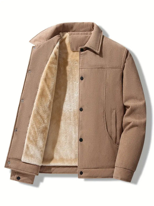 Men's Winter Jacket Fleece-Lined with Spread Collar and Button Closure