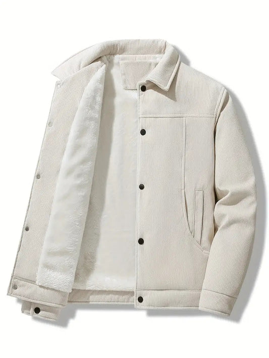 Men's Winter Jacket Fleece-Lined with Spread Collar and Button Closure