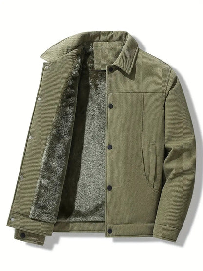 Men's Winter Jacket Fleece-Lined with Spread Collar and Button Closure