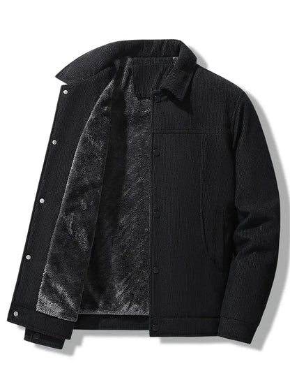 Men's Winter Jacket Fleece-Lined with Spread Collar and Button Closure