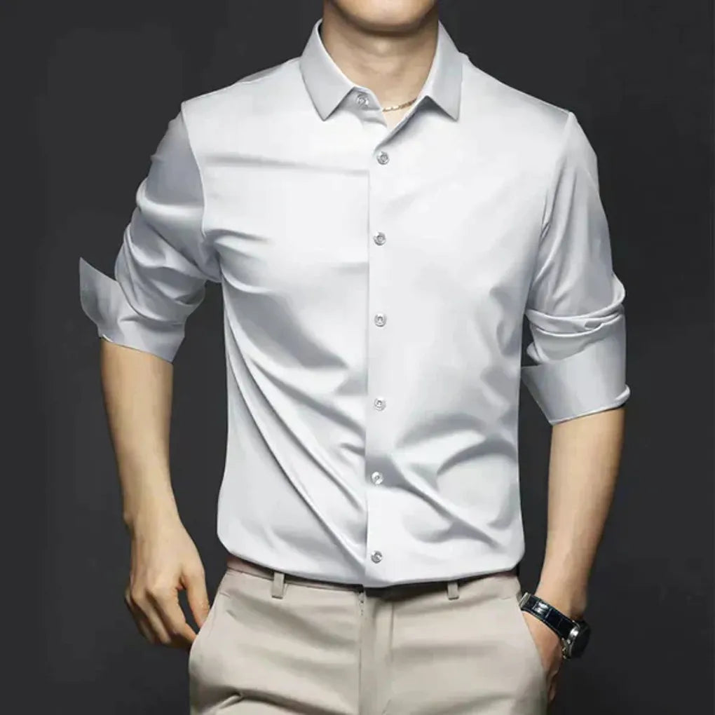 Men's Wrinkle-Resistant Dress Shirt with Button-Down Collar