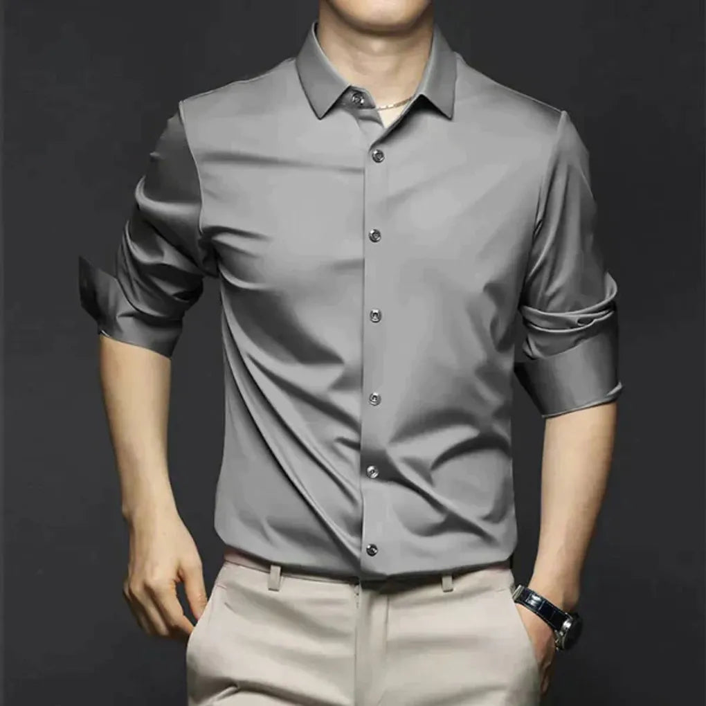 Men's Wrinkle-Resistant Dress Shirt with Button-Down Collar