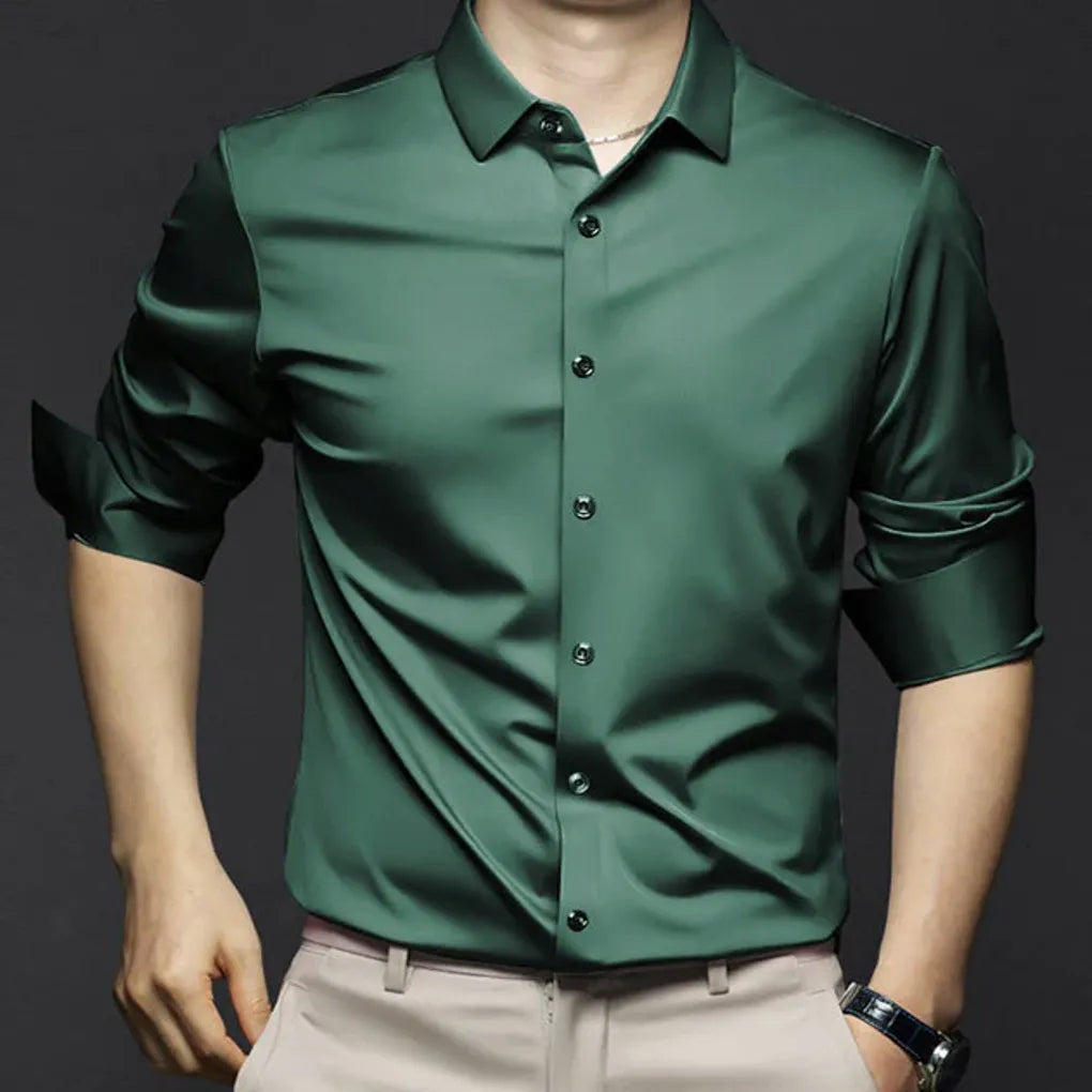 Men's Wrinkle-Resistant Dress Shirt with Button-Down Collar
