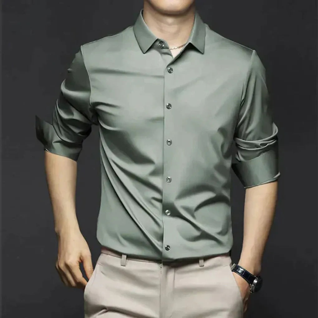 Men's Wrinkle-Resistant Dress Shirt with Button-Down Collar