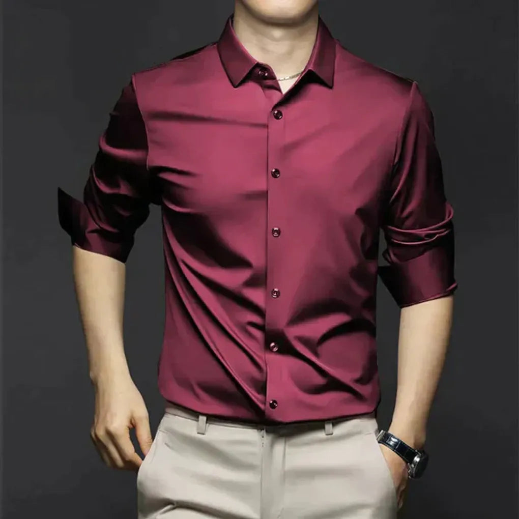 Men's Wrinkle-Resistant Dress Shirt with Button-Down Collar