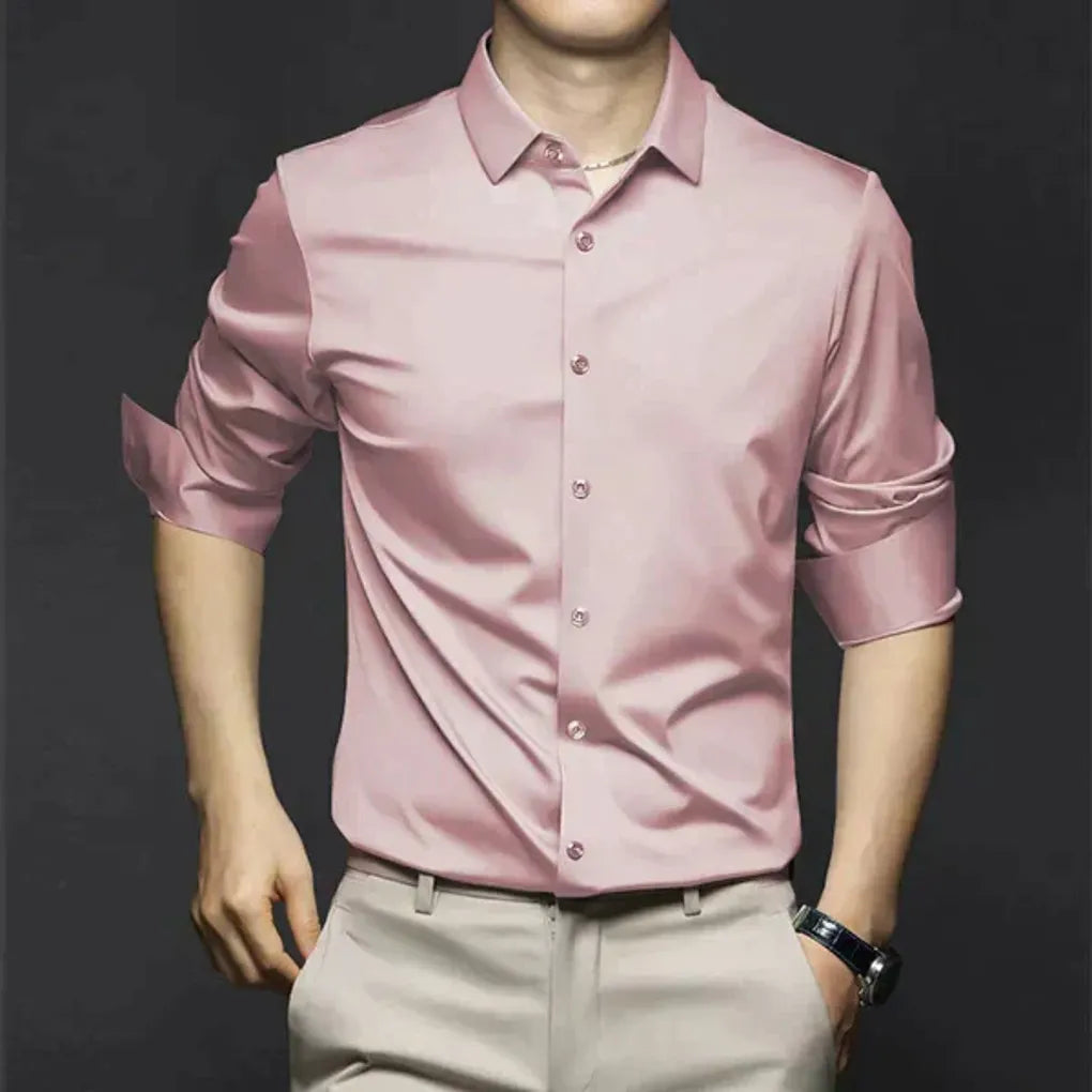 Men's Wrinkle-Resistant Dress Shirt with Button-Down Collar